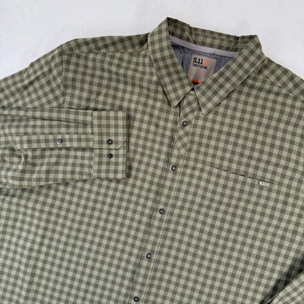 5.11 Tactical Mens 2XL Olive Green Gingham Check Long Sleeve‎ Button Down Shirt
